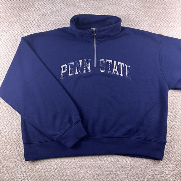 Penn State Women’s 2X Cropped 1/4 Zip Navy Pullover Hoodie NWT - Picture 2 of 16